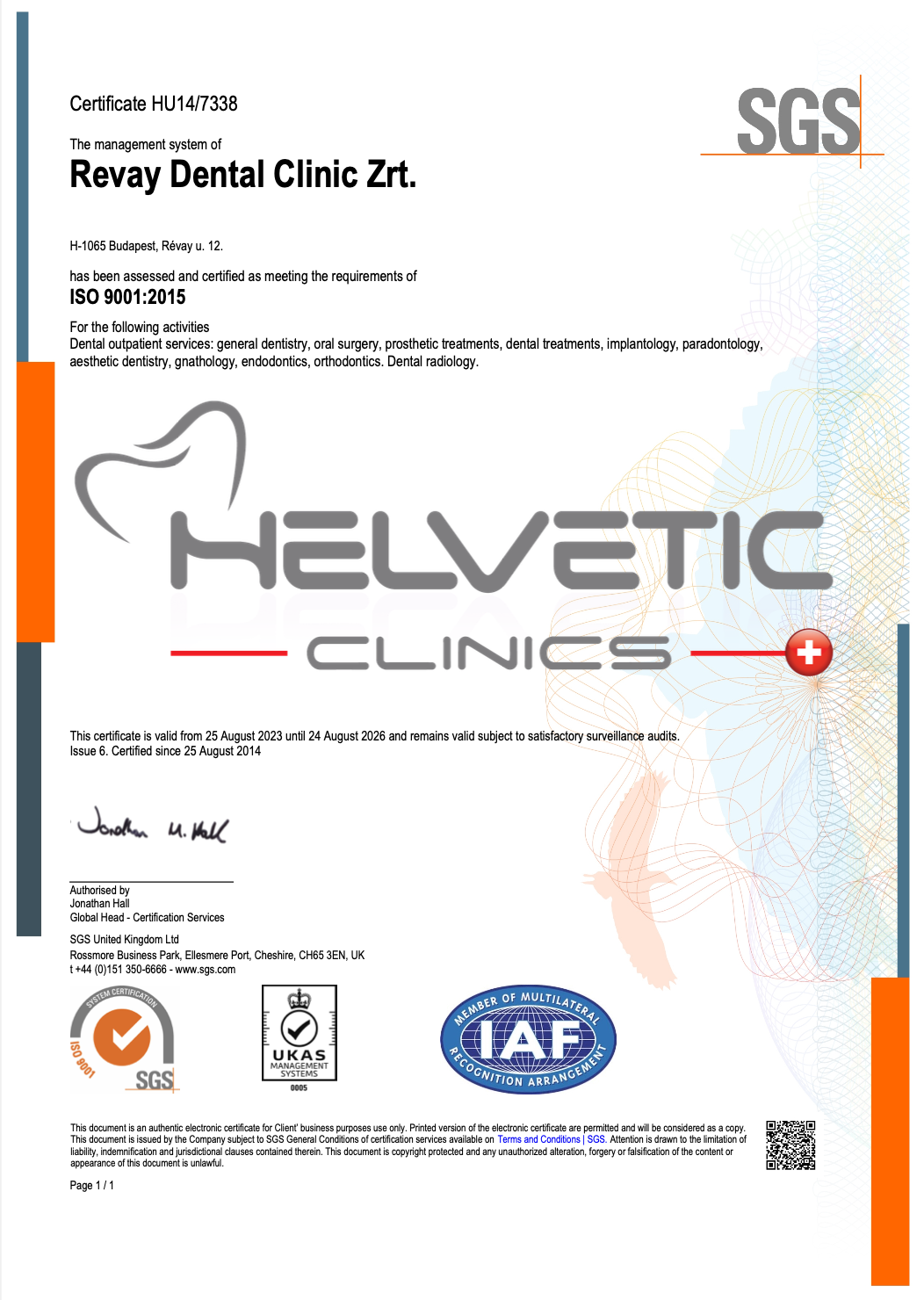 Helvetic clinics certificate ISO